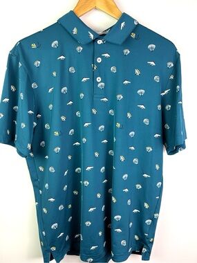 Puma Men's Teal Polo golf Shirt - parachute and glider print size M